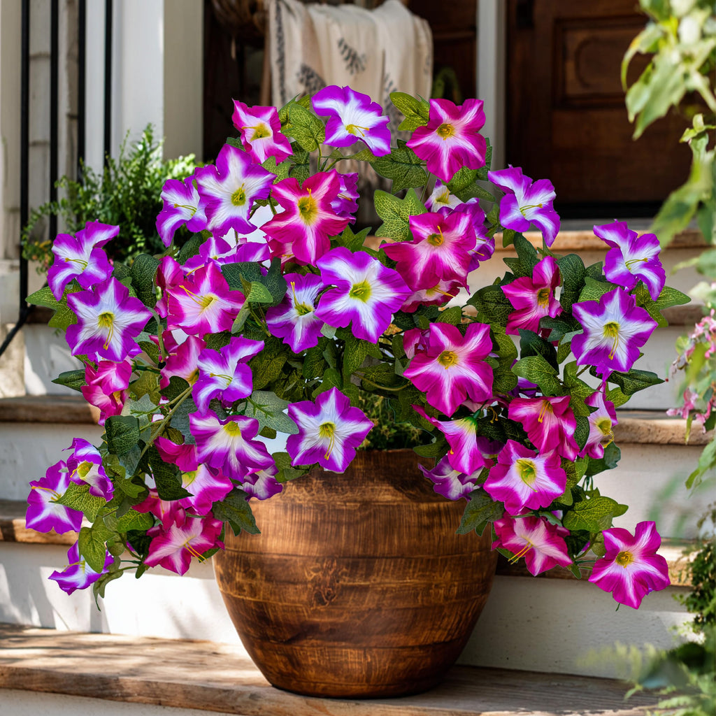 AXYLEX Artificial Petunias Outdoor, 2PCS Faux Hanging Flowers (Fuchsia)