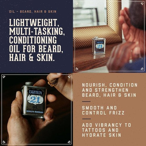 18.21 Man Made Hair, Skin & Beard Oil - Non-Greasy Conditioning Balm with Castor, Jojoba & Argan Oils | Premium Care for Tattoos & Mustaches