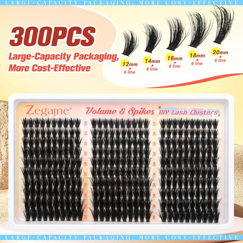 Wispy Lash Clusters With Spikes Volume Eyelash Clusters 300Pcs D-Curly Cluster Eyelash Extensions 12-20MM Long 120D Fluffier Individual Lashes Spikes Lash Clusters Pestañas Pelo a Pelo by Zegaine