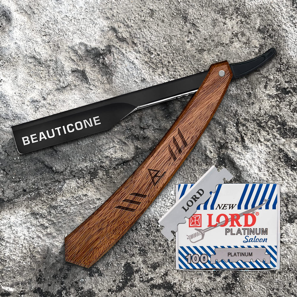 BEAUTICONE Straight Razor, Professional Barber Razor with 100 Single Edge Blades, Swing-Lock & Slideout Razors Bundle