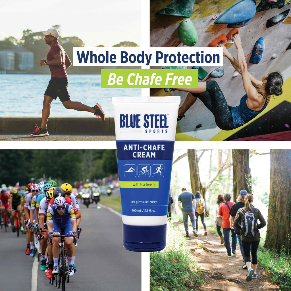 Blue Steel Sports Anti Chafe Cream 100ml – Long-Lasting Protection for Running, Cycling & Sports | Sweat & Water Resistant | Non-Greasy, Non-Staining | For Sensitive Skin, Men & Women
