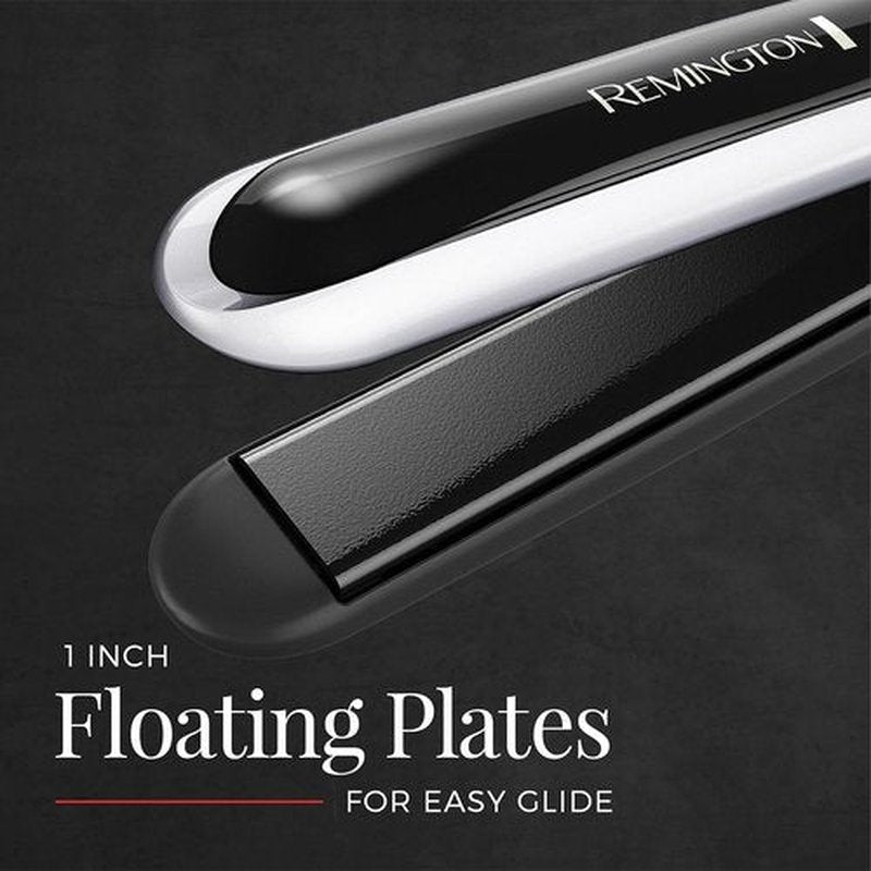 Remington Pearl Pro Ceramic Flat Iron - 1-Inch Floating Plates for Fast 30-Second Heat-Up | Black & White