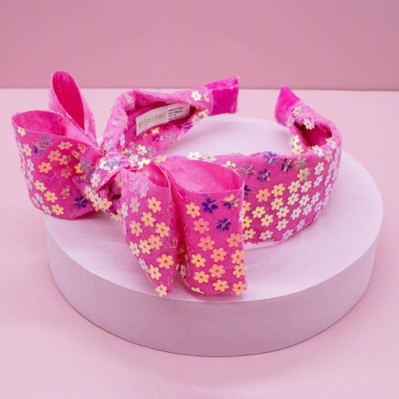 FROG SAC Hairband, Hot Pink Sparkly Sequin Bow Headband for Girls - Little Girl Rainbow Flower Hair Bands, Kids Cute Fashion Head Band Accessories, Floral Tulle Back to School Hairbands