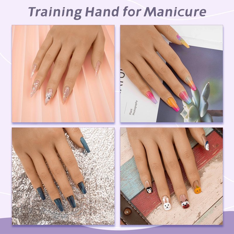 Veikmv Practice Hand for Acrylic Nails,Realistic Silicone Training Hand with Flexible Fingers for Nail Art Practice,Professional Mannequin Hand Model Kit for Gel Polish & Manicure Beginners