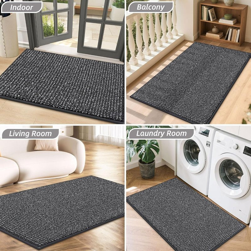 BEQHAUSE Dirt Trapper Door Mat - Non-Slip, Washable Entryway Rug | 17" x 30", Charcoal, Low Profile