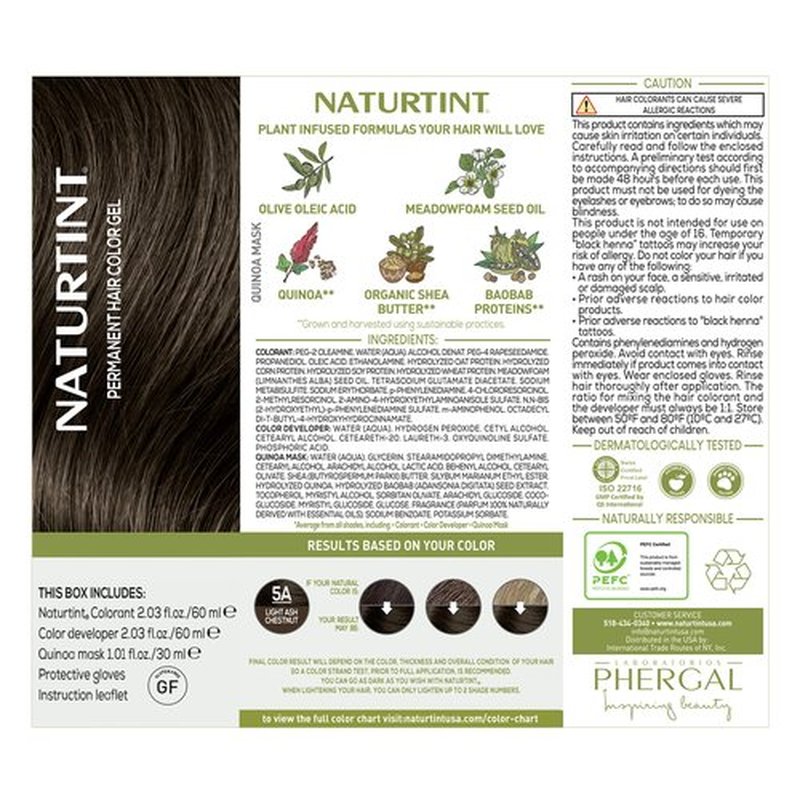 Naturtint 5A Light Ash Chestnut Permanent Hair Color (Pack of 1), Ammonia Free, Vegan, Cruelty Free, up to 100% Gray Coverage, Long Lasting Results (Packaging may vary)