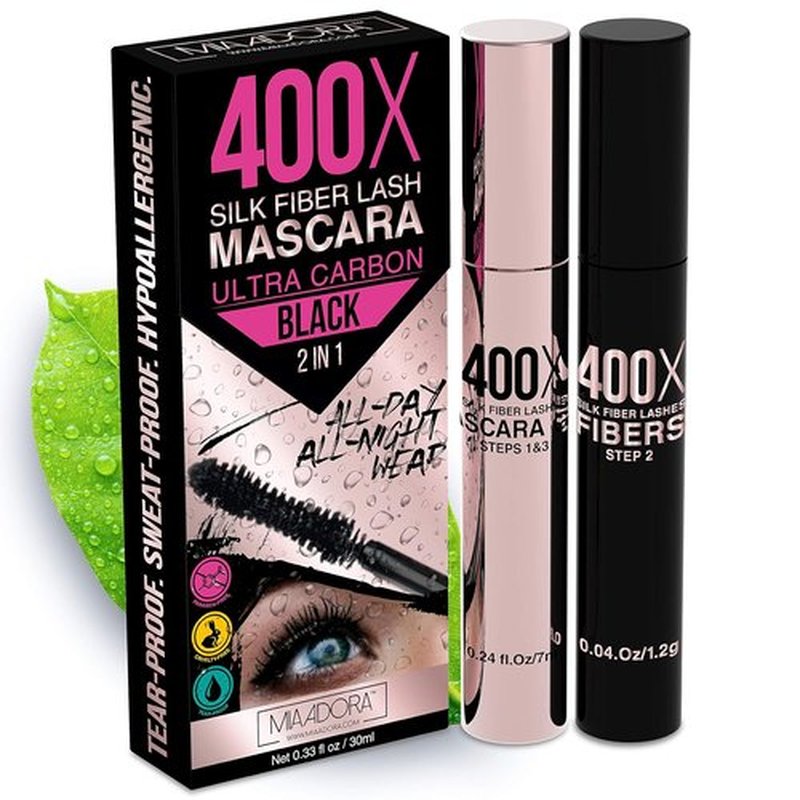 Skiennix 400X Pure Silk Fiber Lash Mascara - Ultra Black Volume & Length, Waterproof & Hypoallergenic