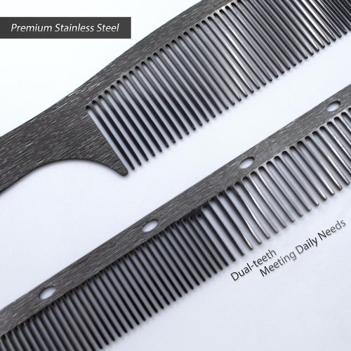 Dolmifapro 2 Pcs Black Metal Comb, Stainless Steel Fine Tooth Comb, Anti Static comb, Heat Resistant, Professional Barber Comb Set, hair combs for men, Wood Grain Design