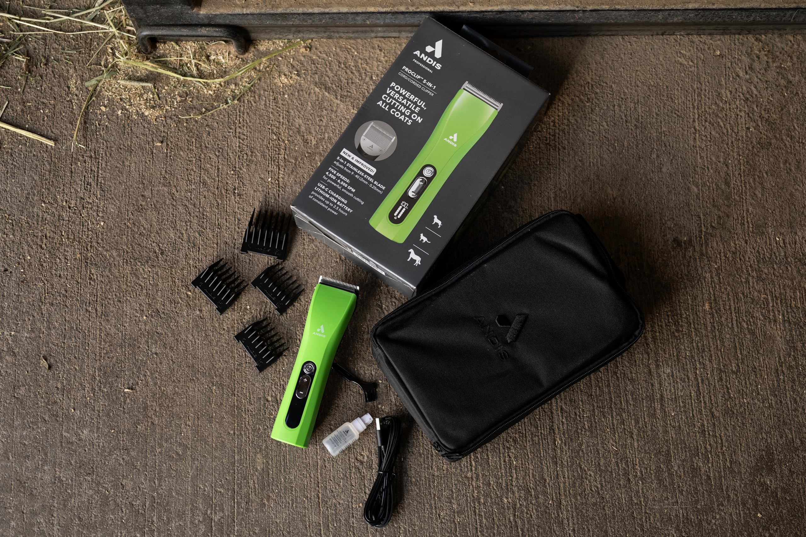 Andis 563231 ProClip 5-in-1 Cord/Cordless Clipper, 5 Speeds, Green