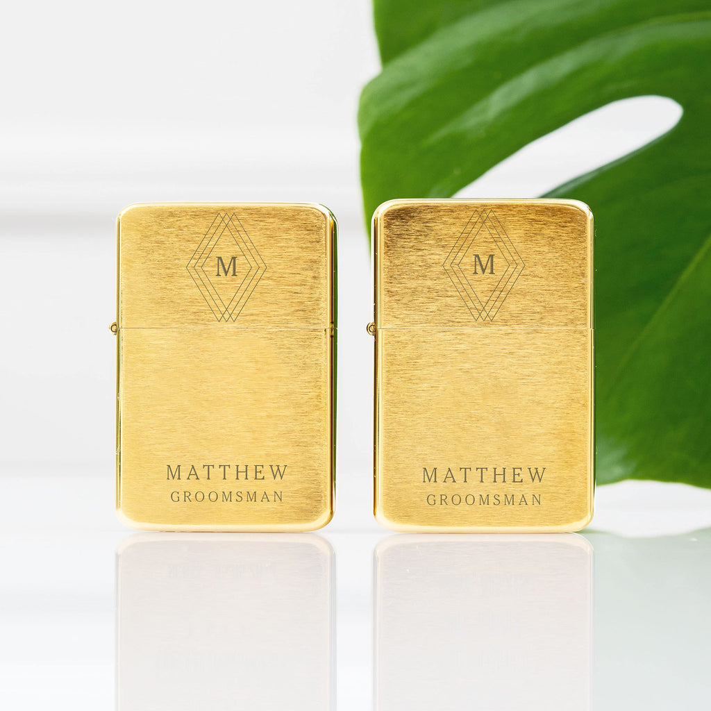 Weddingstar Custom Metal Windproof Personalized Lighter Brushed Gold - Diamond Emblem Monogram Engraving