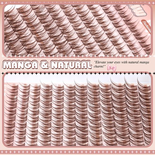 PVDKIW Brown Lash Clusters Wipsy Manga Lashes Clusters Natural Eyelash Clusters Dark Brown Lashes C Curl Cluster Eyelash Extensions Invisible Band False Eyelashes 10-16mm Cluster Lashes 144Pcs