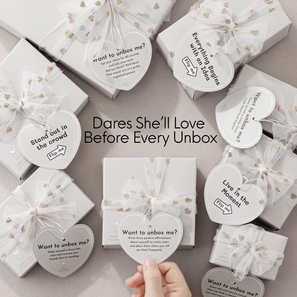 HAPPY LOLLI White LolliBox Gift Set for Tween & Teen Girls Ages 8–15, Birthday Gift Box, Ready-to-Gift Surprise Box with 8 Individually Wrapped Gifts & Empowering Challenges