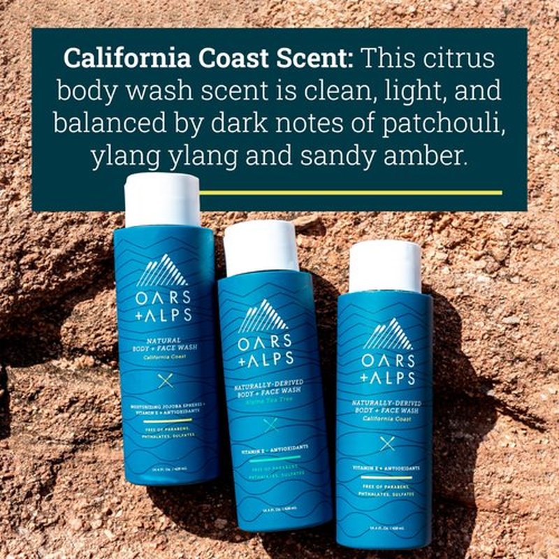 Oars + Alps Body Wash for Men, Mens Body Wash & Face Cleanser with Vitamin E & Antioxidants, Moisturizing, Paraben & Sulfate Free Cleanser, California Coast, 1pk