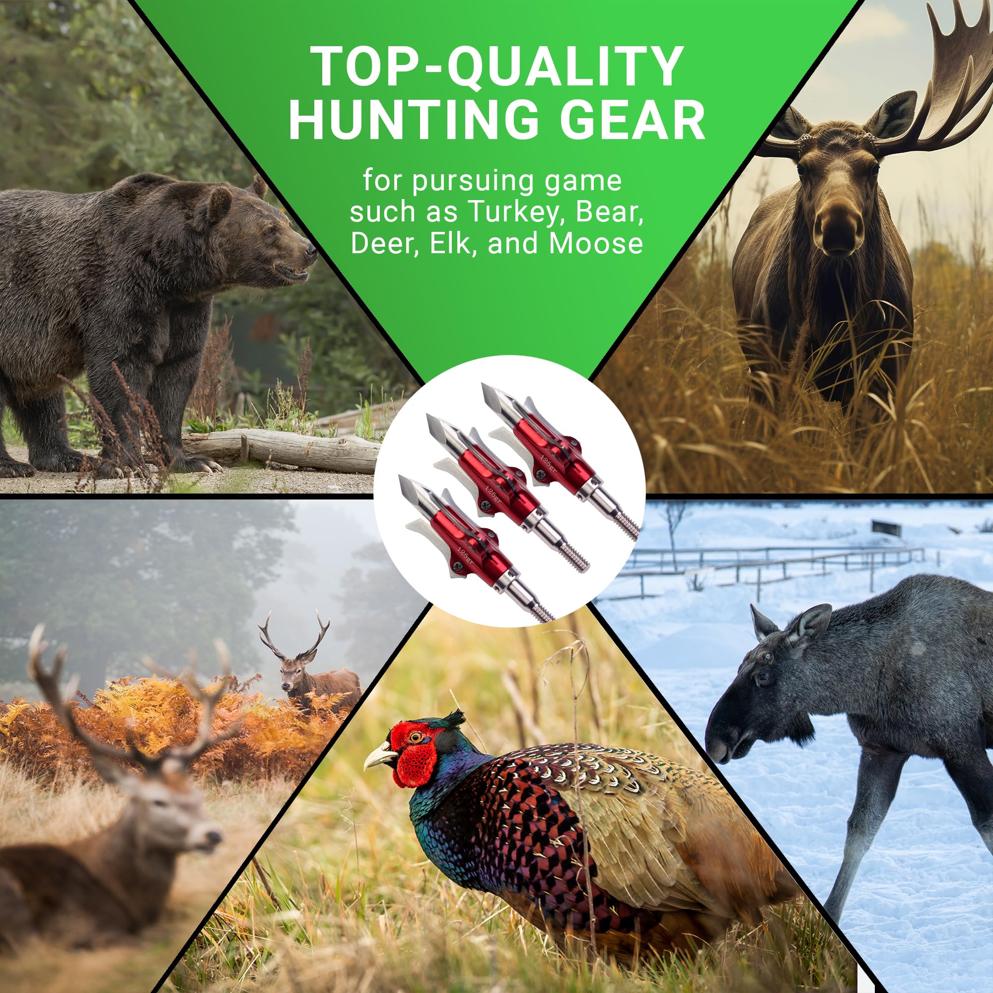 PeppermintOne Rexpid III Mechanical Broadheads 125 Grain, 3 Pack - 3 Blades Hunting Arrows Heads, Open on Impact, 1-9/16" Cut Arrow Tip for Compound Bow
