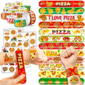 72PCS Pizza Party Set 48PCS Temporary Tattoos 24PCS Slap Bracelets Fun Food Themed Birthday Supplies, Baby Shower Gifts, Classroom Rewards & Party Decor for Kids Boys & Girls