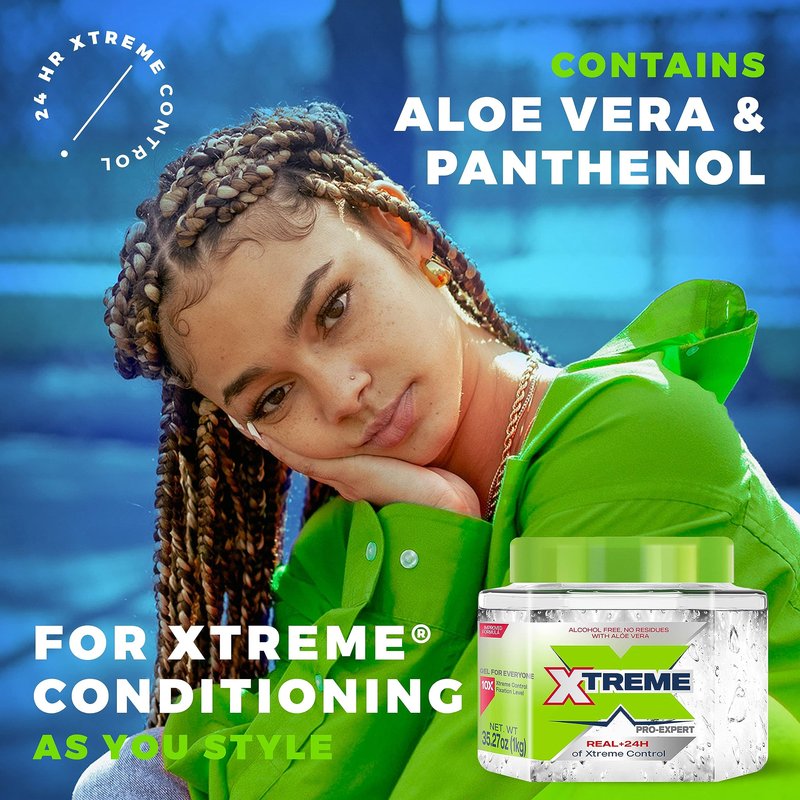 Xtreme Pro-Expert Styling Gel, Clear, Alcohol-Free with Aloe Vera, 35.27 Oz Jumbo Jar, 24H Control, 2 Pack