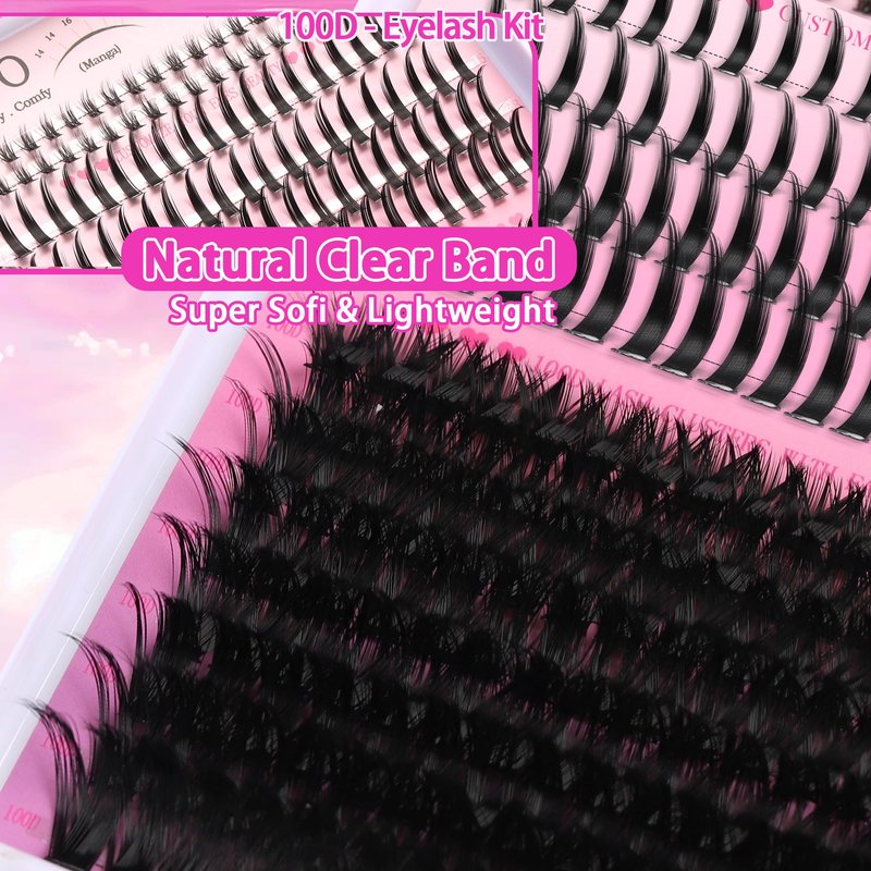 YIDUO Lashes Clusters Kit Bottom Lashes with Spikes 100D Cluster Eyelash Extensions Kit 10-120mm D Curl Volume Manga DIY Individual Strips Lashes Thick with Lash Bond and Seal Tweezers Remover