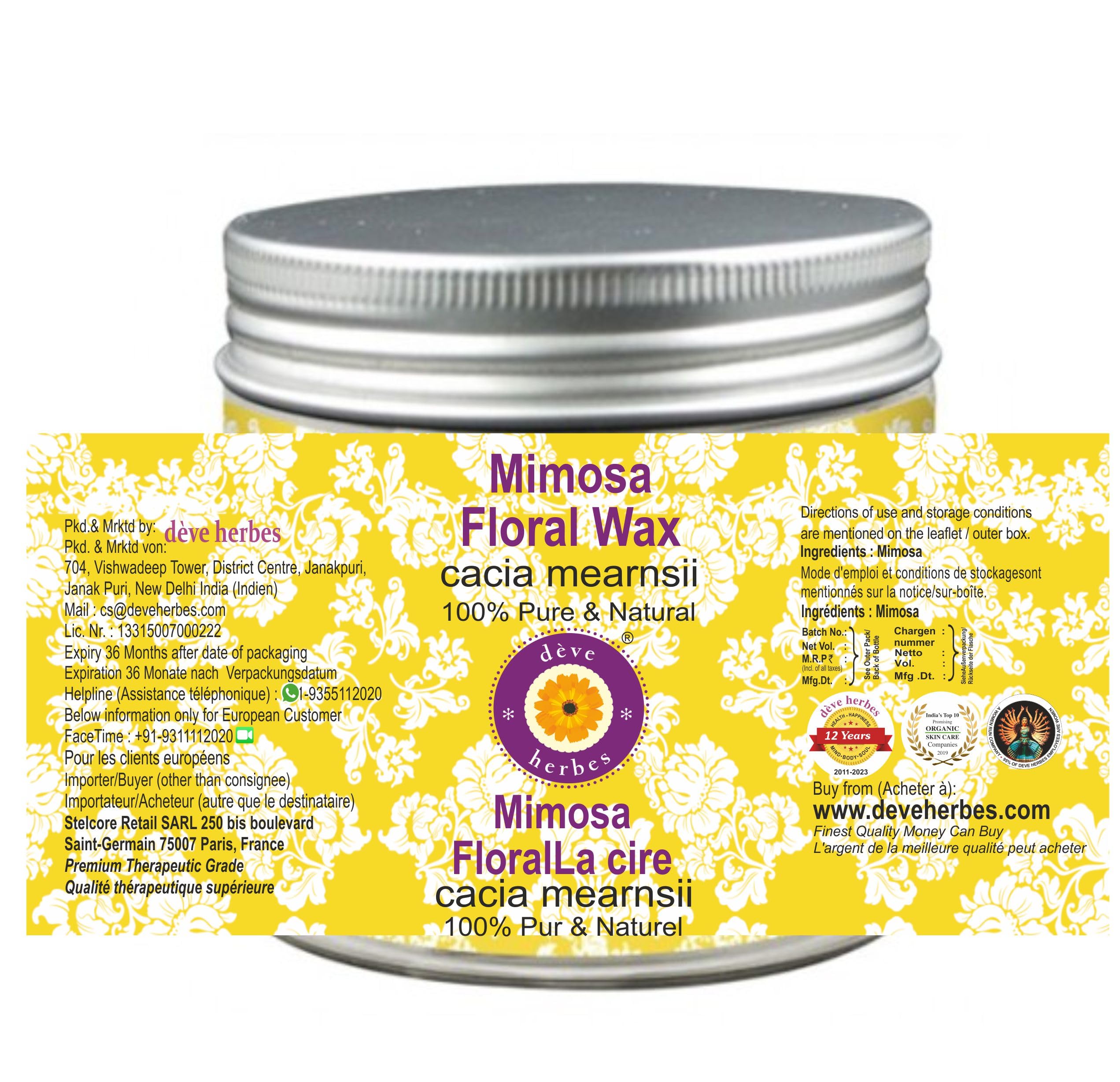 dève herbes Pure Mimosa Floral Wax (Acacia mearnsii) 50gm