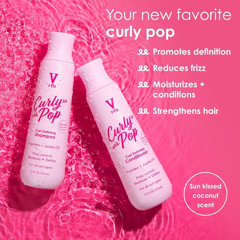 V&Co. Curly Pop Curl Defining Conditioner - Sulfate & Paraben Free Hydrating Formula with Peptides & Jojoba Oil | 12 fl oz
