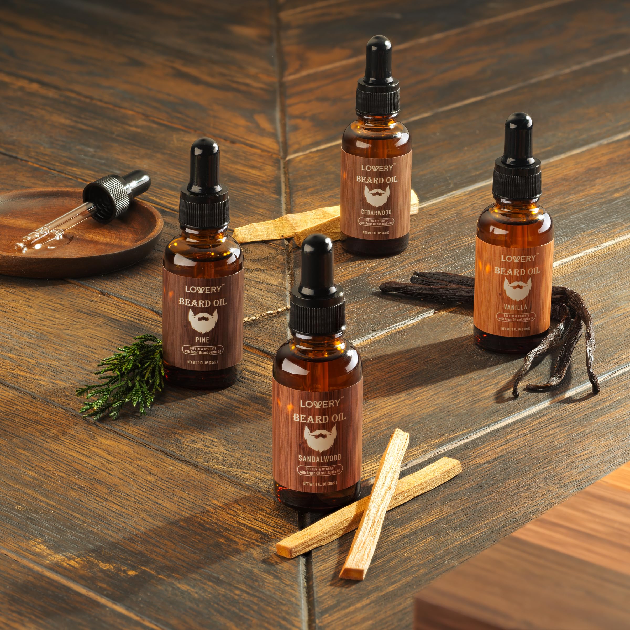 Beard Oil for Men – Sandalwood, Vanilla & Cedarwood Natural Mens Beard Oil Kit with Argan & Jojoba Oil - Beard Softener & Deeply Moisturizer Adding a Natural Shine, Grooming Kit Beard Care for Him