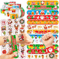 Cherisnowy Christmas Party Set (144PCS) | 72 Temporary Tattoos & 72 Slap Bracelets | Fantasy Merry Xmas Party Favors, Stocking Stuffers, Classroom Gifts & Holiday Decorations for Kids