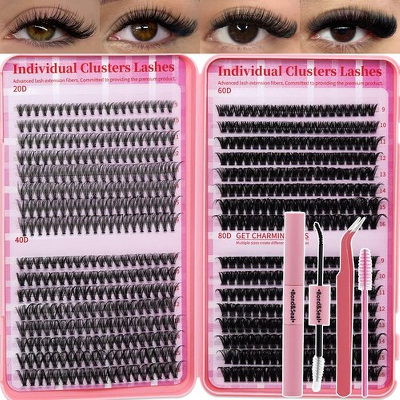 Lash Clusters Kit for Beginners Eyelash Clusters Kit Lashes Clusters Kit Cluster Pestañas Postizas Naturales with Lash Bond&Seal,Lash Tweezers,Brush RITALASH(640pcs 20D+40D+60D+80D Kit,9-16mm)
