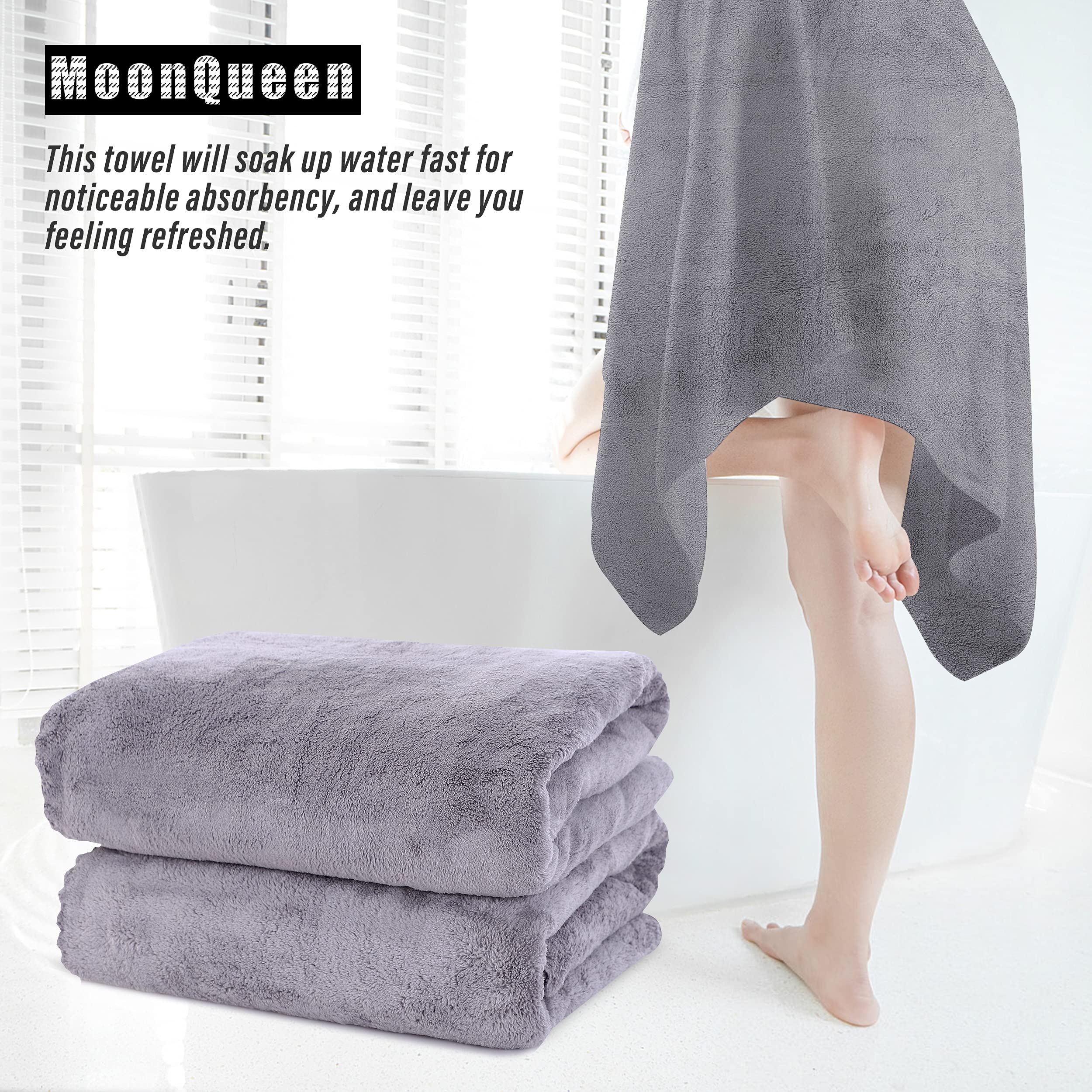 MOONQUEEN 2 Pack Premium Bath Towel Set - Quick Drying - Microfiber Coral Velvet Highly Absorbent Towels - Multipurpose Use as Bath Fitness, Bathroom, Shower, Sports, Yoga Towel (Grey)