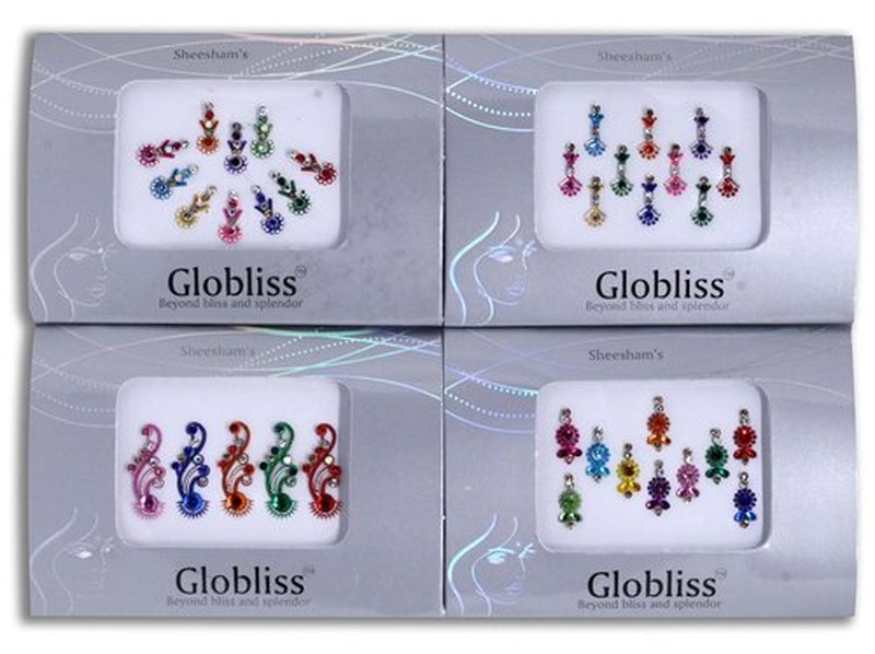 Globliss 4 Packs Crystal Indian Bindis Multicolored Jewels face Gems Forehead Sticker