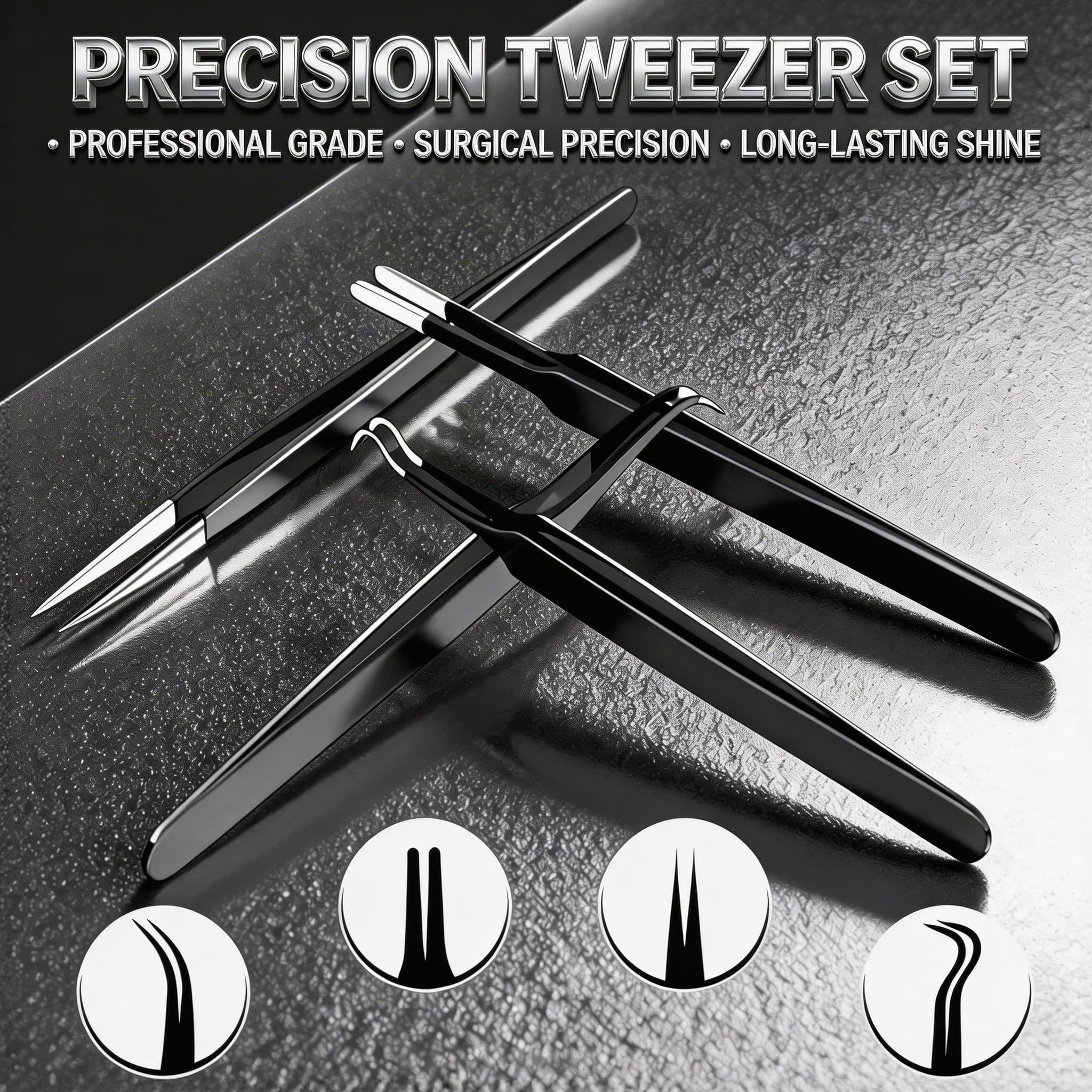 G.CATACC 4-Pack Precision Tweezers Set, Curved and Pointed Tweezer