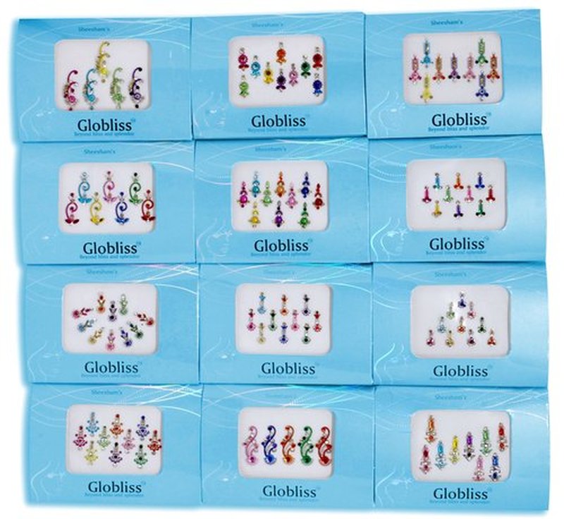 Globliss 4 Packs Crystal Indian Bindis Multicolored Jewels face Gems Forehead Sticker