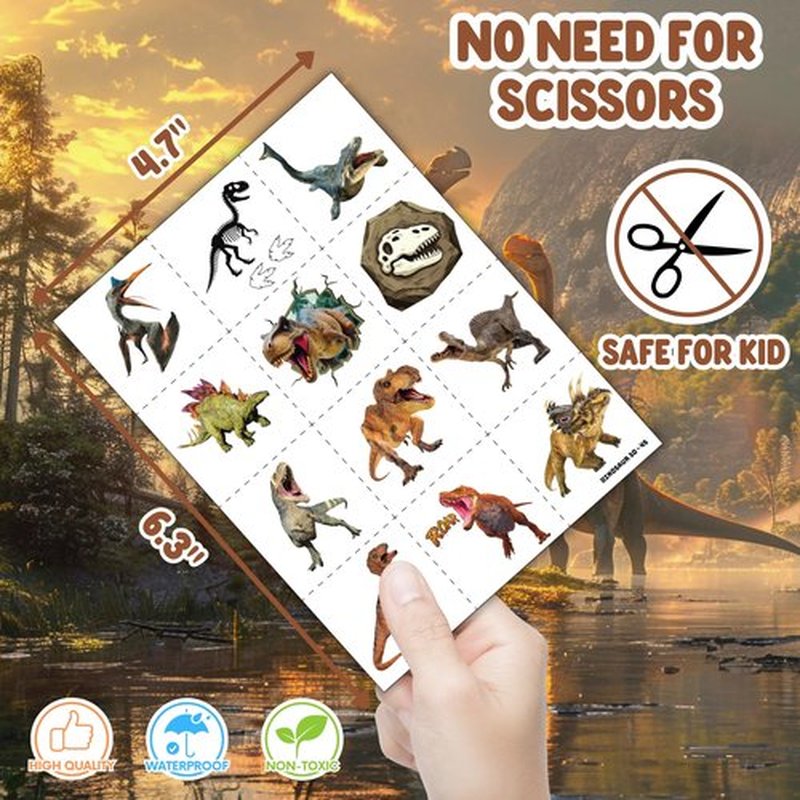 Cherisnowy 72 PCS Dinosaur 3D Party Favors - 48 Temporary Pre-Cut Tattoos & 24 Slap Bracelets - Party Favors for Boys & Girls, Birthday Goodie Bag Fillers, Baby Shower Gifts, Classroom Rewards
