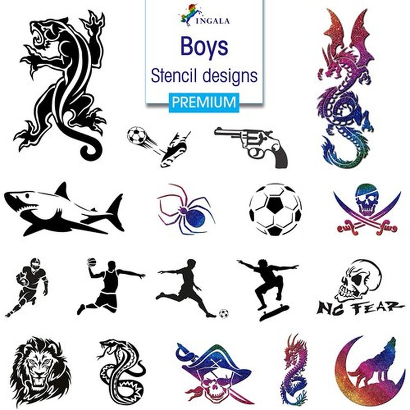 INGALA Premium Artistic Glitter Tattoo Set - 146 Unique Designs for Kids, Teens & Adults. Suitable for Henna, Airbrush & Face Painting