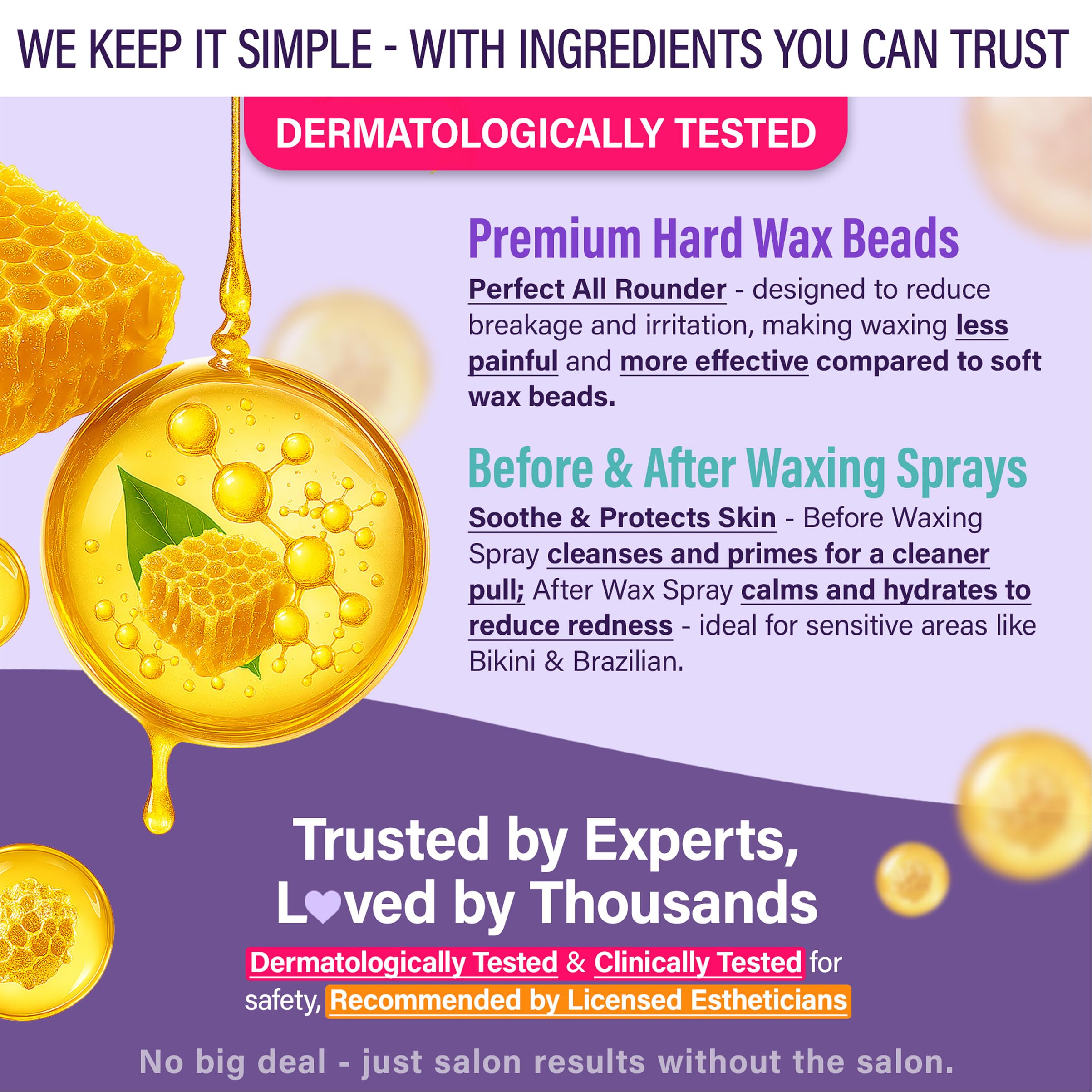 Tress Wellness Award Winning Waxing Kit for Sensitive Skin, Safe for Face & Skin, Easy to Use, At-Home Kit for Face, Bikini, Brazilian & Full Body - Digital Display, Black Purple Flower