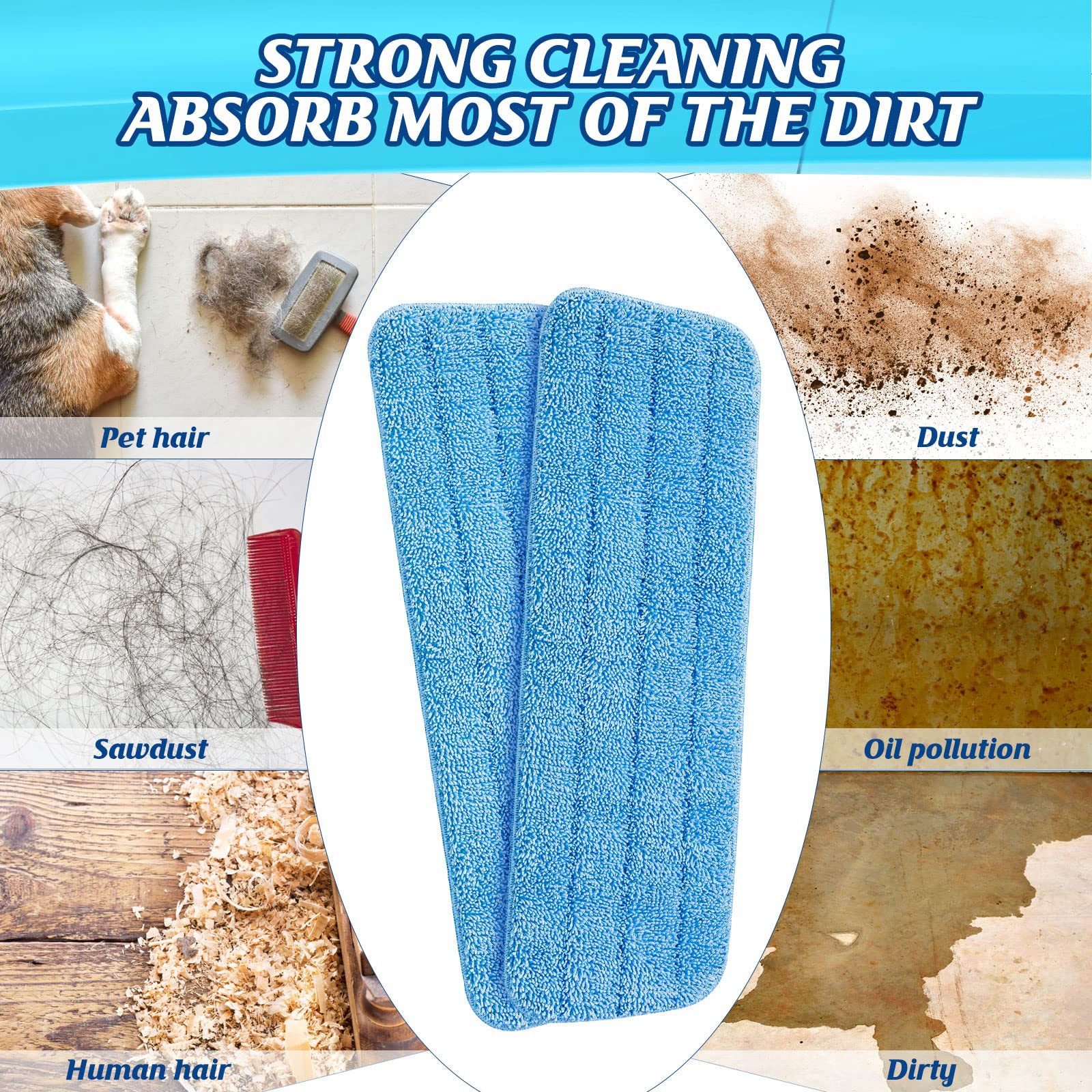 24 Pack Microfiber Mop Pad, Spray Mop Replacement Heads for Wet Dry Mops, Machine Washable Reusable Household Replacement Pads for Hardwood and Hard Surface Floor Cleaning and Scrubbing