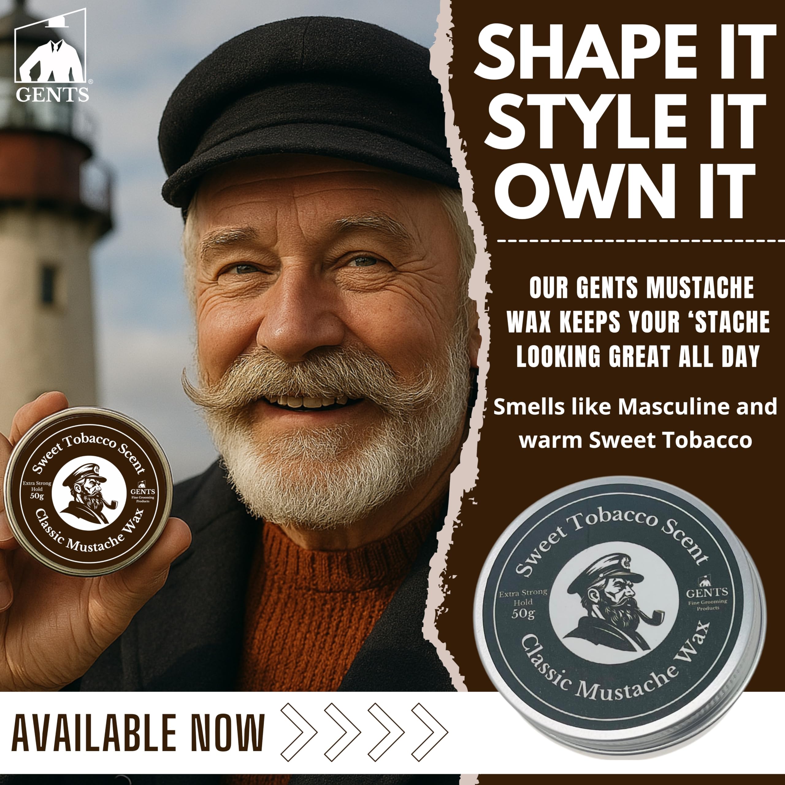 G.B.S Strong Hold Sweet Tobacco Mustache Wax, Easy Application, Restyleable, long lasting hold with Styling Comb (1.7 oz) (3 Pack, Sweet Tobacco)