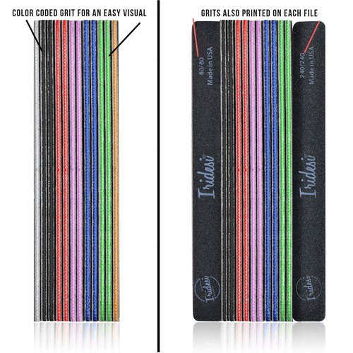 Professional Nail Files Black Washable Emery Boards 7 Inches Long Square End Serrated Edge 12 Fingernail Files Per Pack (180/240)