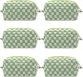 PAZIMIIK Checkered Makeup Bag - Portable Zipper Cosmetic Pouch for Travel | 6PCS Light Green