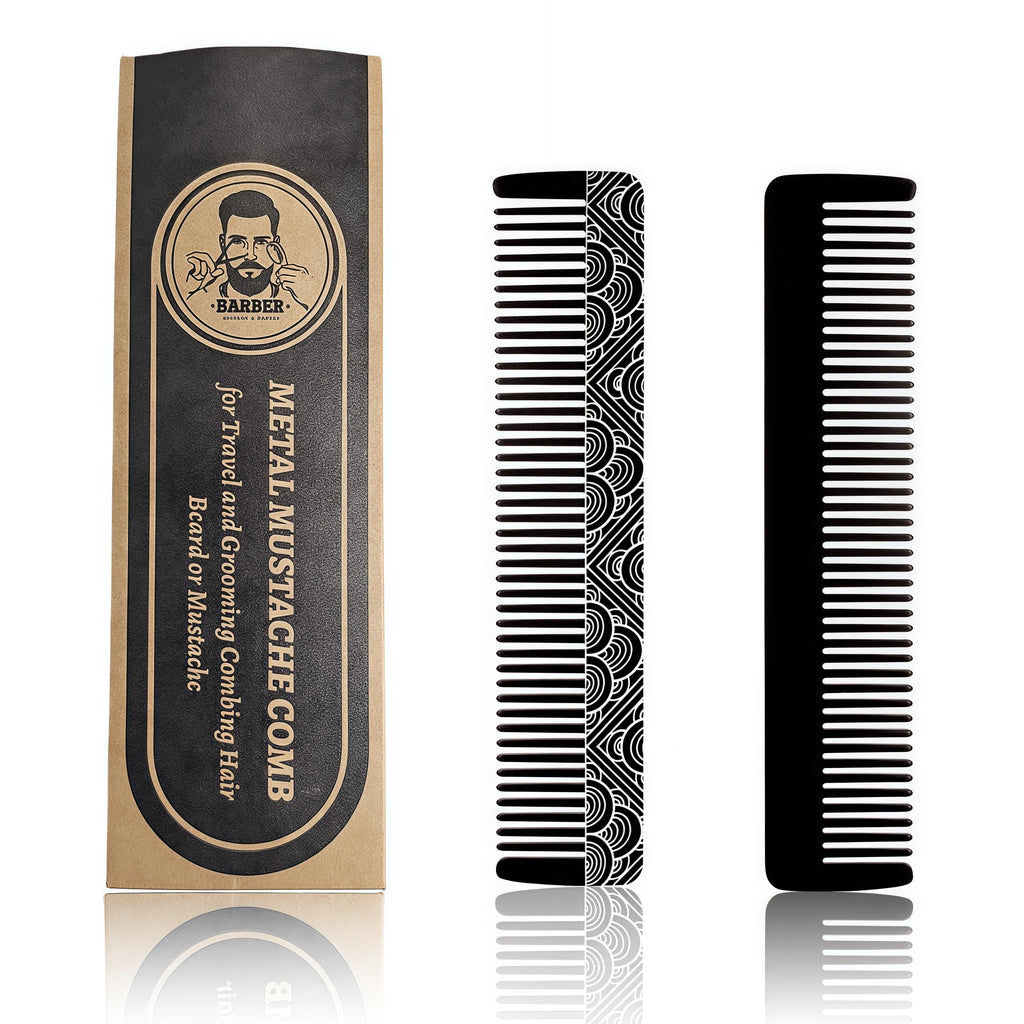 Metal Beard & Mustache Comb - Pocket Comb with 3D Pattern Design, Fine & Wide Teeth for Precise Styling - Durable, Compact, Travel-Friendly Grooming Tool for Facial Hair Care (4.65inch) - Cloud
