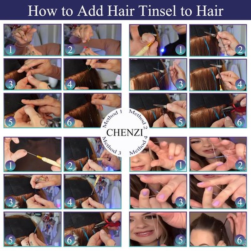 CHENZI 22 Colors 7700 Strands Hair Tinsel Kit, 48 Inch Glitter Tinsel Hair Extensions for July Fourth Christmas New Year Halloween Cosplay, Heat Resistant Fairy Hair Accessories for Girls, Kids, Women
