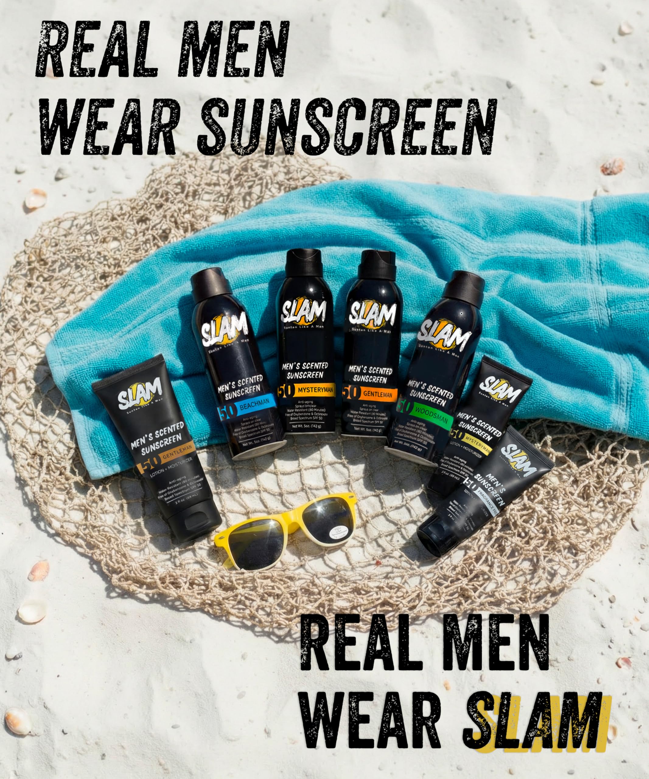 SLAM Men’s Sunscreen SPF 50 Spray - Broad Spectrum UVA/UVB Protection - Non-Greasy & No Harsh Chemicals - GentleMan Bergamot Cedar Patchouli Cologne Scented - 2 Pack