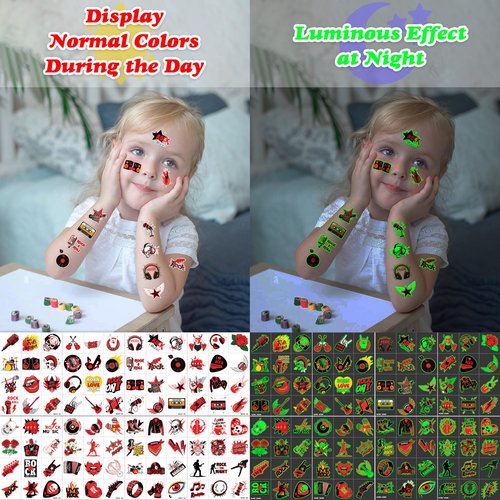 96 PCS Born to Rock and Roll Pre-Cut Luminous Glow in The Dark Temporary Tattoos for Kids | Super Cute Themed Birthday Party Favors Supplies Decorations, Music Fake Tattoos Gifts for Boys Girls