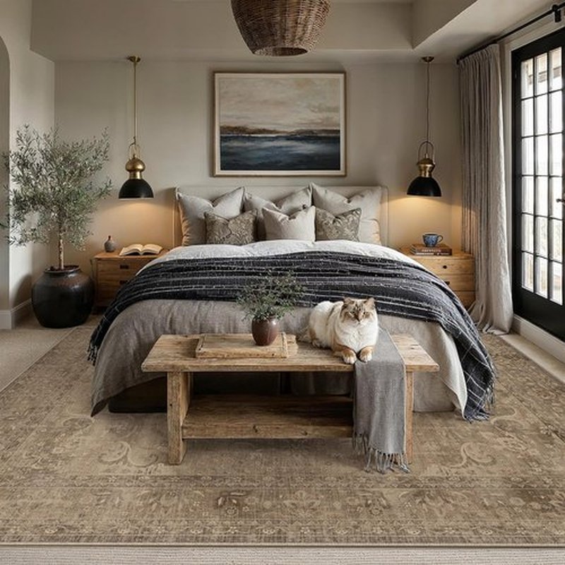 PureCozy Brown Area Rug - Non-Slip Washable Floral Vintage Design | 6x9 for Living Room & Bedroom