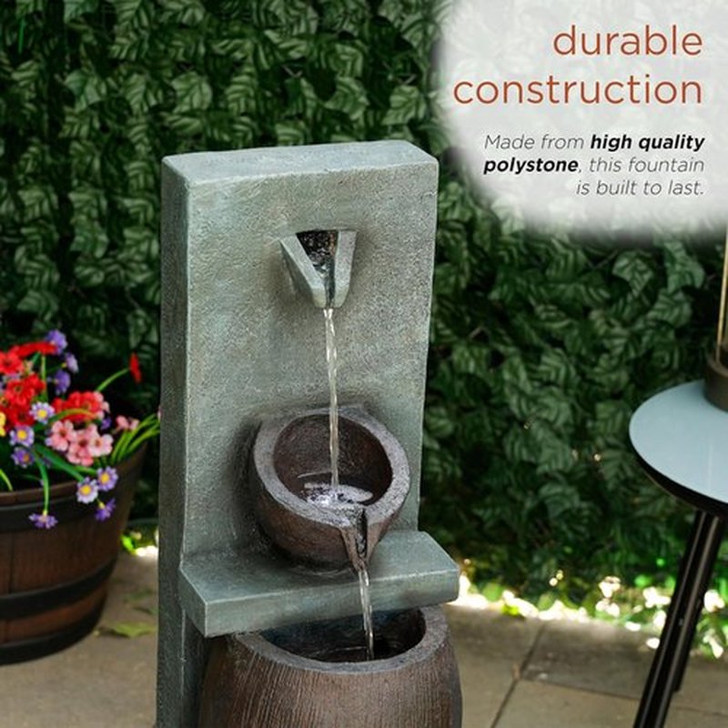 Alpine Corporation 32" 3-Tier Jar Fountain - Elegant LED Outdoor Water Feature for Garden & Patio