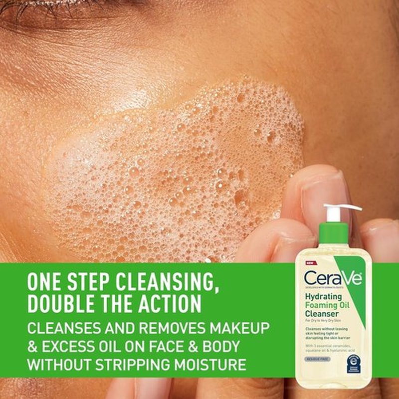 CeraVe Hydrating Foaming Oil Cleanser - Moisturizing Formula with Squalane & Hyaluronic Acid | 8 FL Oz