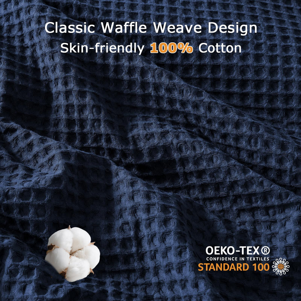 Easthome Waffle Weave Cotton Duvet Cover King Size - 100% Cotton Duvet Cover Set for All Season, Textured PureWoven Breathable Bedding Sets 3 Pcs with 2 Pillow Shams, Zipper, 4 Conner Ties,Navy Blue