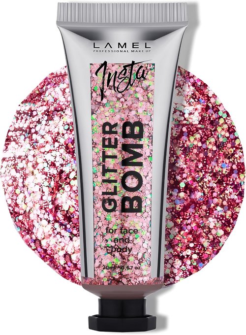 LAMEL Insta Glitter Bomb - Quick-Dry Holographic Face & Body Glitter Gel | Long-Lasting Shine | Vegan & Cruelty-Free - 0.67 fl. oz.