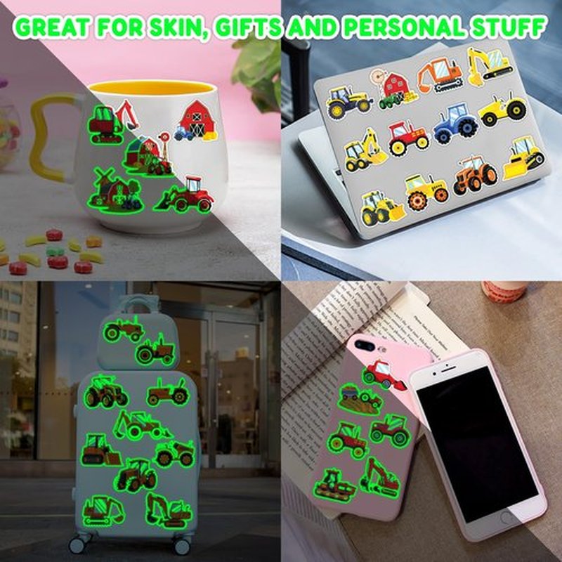 96 PCS Tractor Farm Farmhouse Pre-Cut Luminous Glow in the dark Temporary Tattoos for Kids | Super Cute Theme Birthday Party Favors, Supplies, Decorations, Fake Tattoo Stickers Gifts for Boys Girls