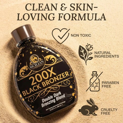 Sicilian 200X Dark Black Bronzer Tanning Lotion - Gradual Glow & Nourishing Formula | Luxurious Sunless Tanner