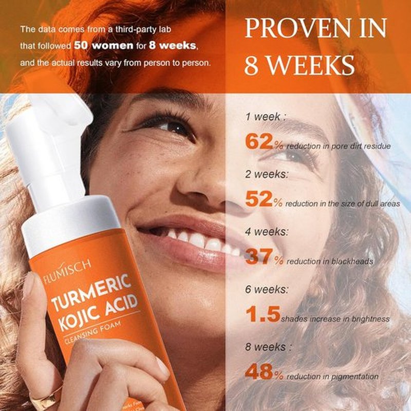 FluMisch Turmeric Kojic Acid Facial Cleanser - Brightening Foaming Wash with Massage Heads | 4.23 oz