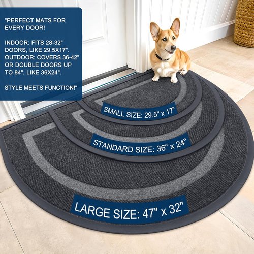 OLANLY Half Circle Door Mat - Waterproof All-Season Doormat for Indoor/Outdoor Use | 47x32, Grey